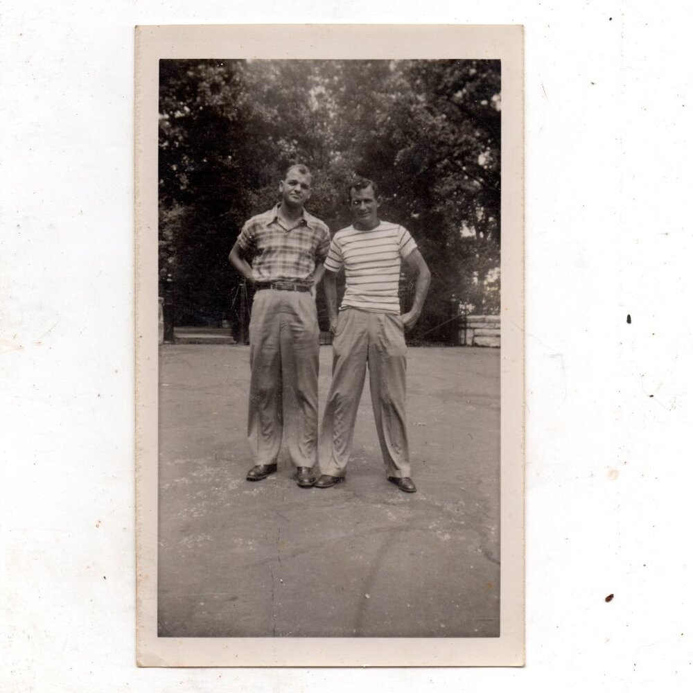 1950s Two Stylish Young Men Posing in Vintage Photo fr1